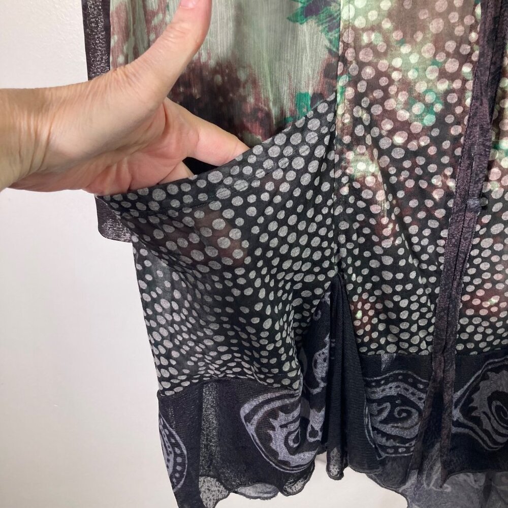 Womens John Mark Lagenlook Sheer Tunic Top Floral Dots Full Zip Multicolored L P - Picture 7 of 10